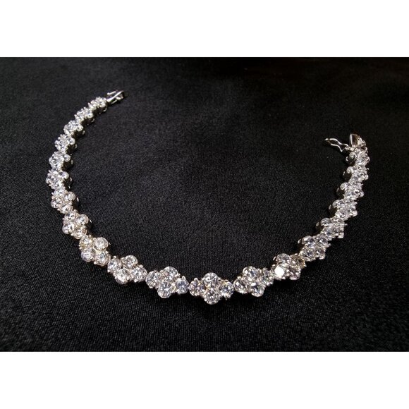 925 Sterling Silver FZN Signed Tennis Bracelet With Round Cubic Zirconia Stones - Picture 3 of 5